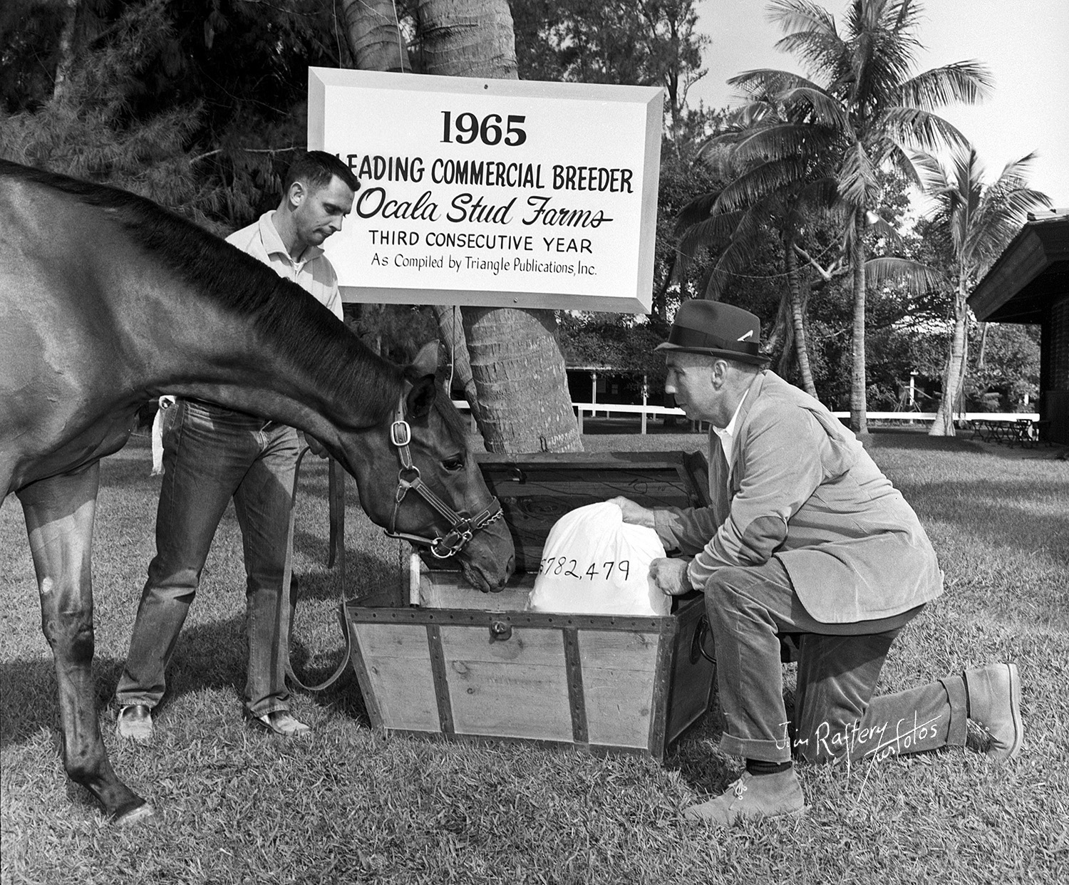 Double Treasure and Joe O'Farrell, upon Ocala Stud being named the 1965 leading commercial breeder, Jan. 19, 1966 (Jim Raftery Turfotos)