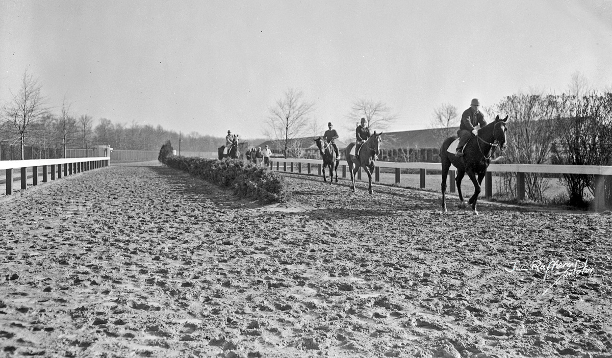 Garden State Park "morning shot," April 1964. Jim Raftery often shot scenics, creating an important historical record of track life in Florida and New Jersey. (Jim Raftery Turfotos)