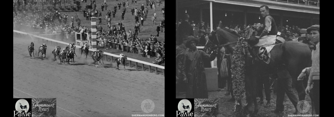 1942 Preakness, won by Alsab; 1929 Kentucky Derby, won by Clyde Van Dusen and jockey Linus McAtee (Sherman Grinberg Film Library, still image from newsreels)