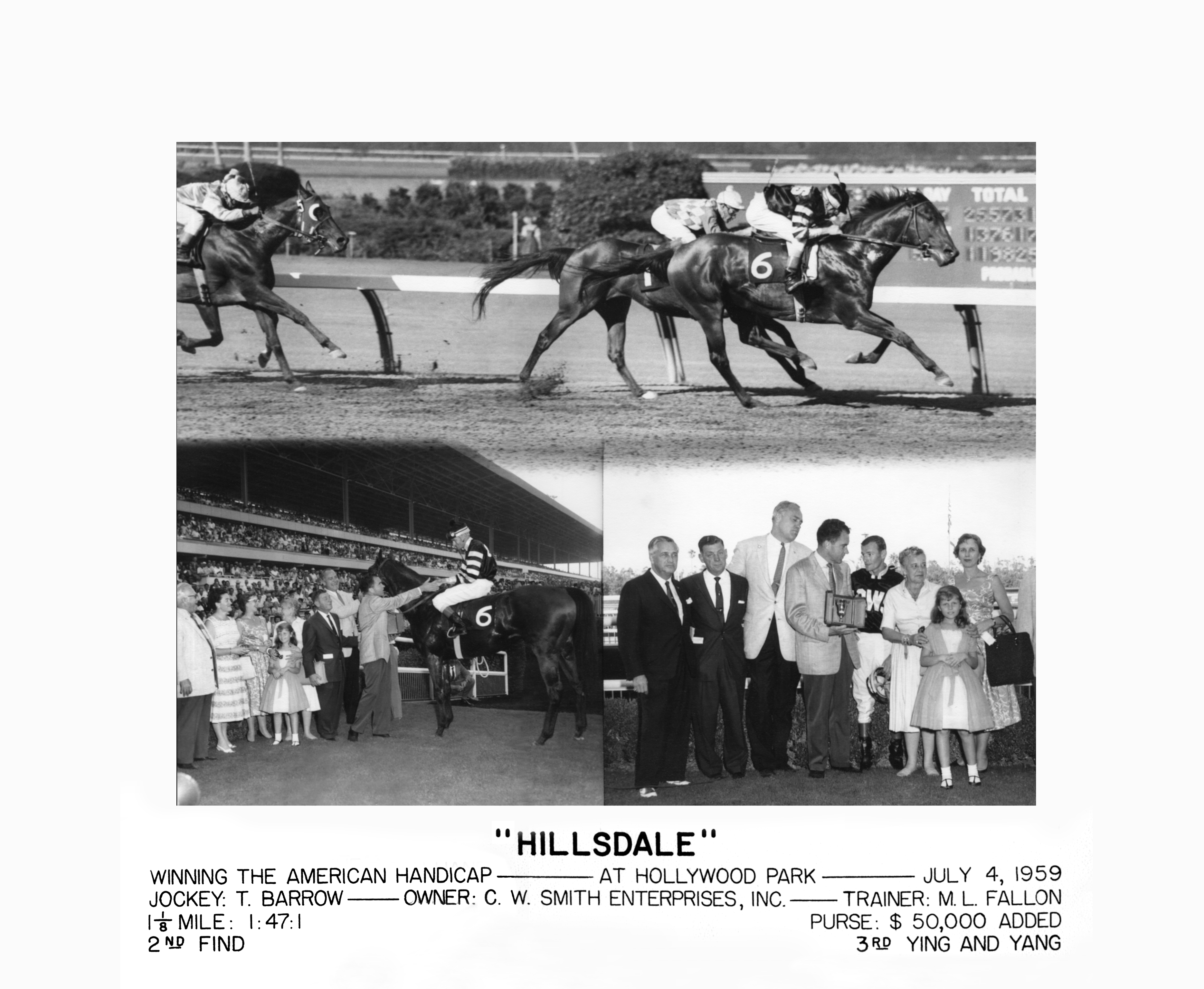 Win composite photo from the 1959 American Handicap at Hollywood Park, won by Hillsdale (Hollywood Park)