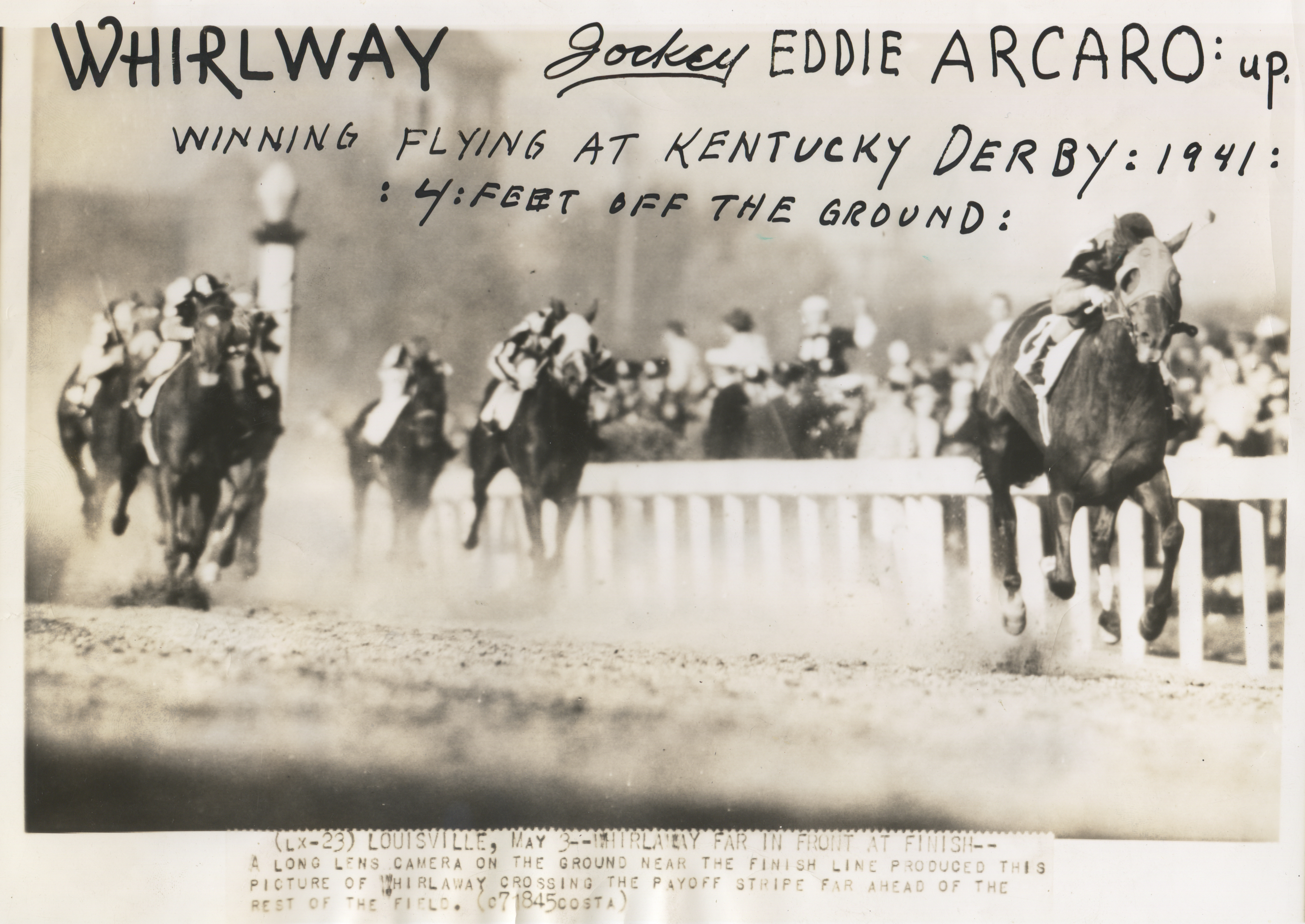 Whirlaway (Eddie Arcaro up) winning the 1941 Kentucky Derby (AP Wire Photo/Museum Collection)