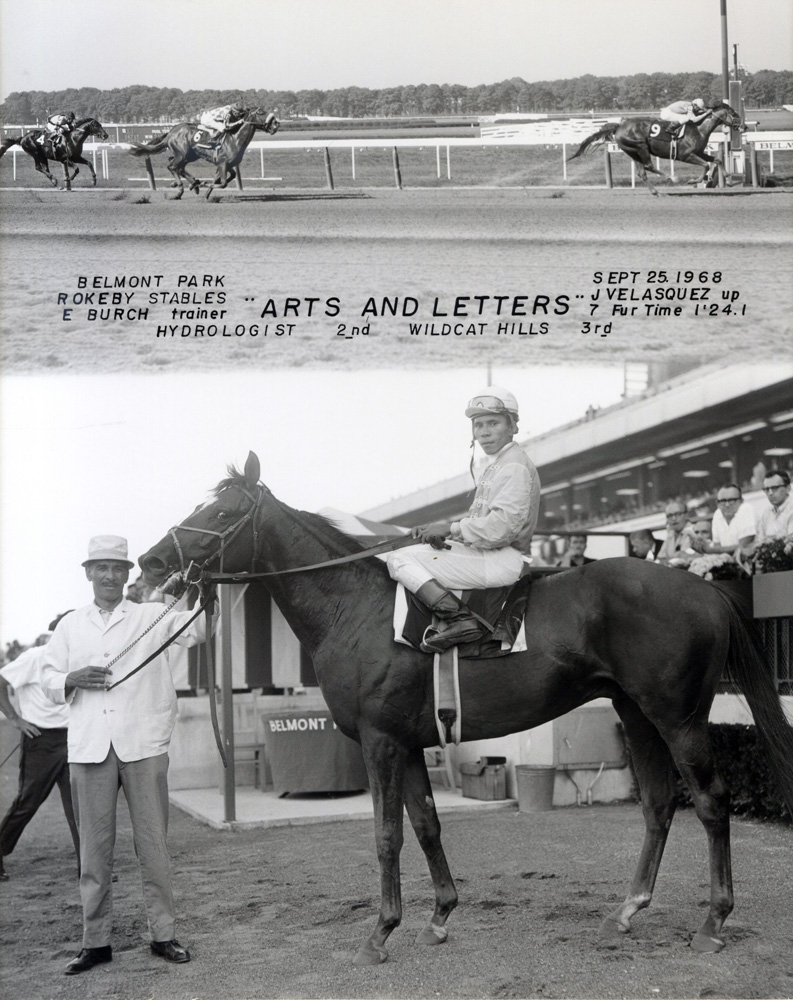 Win composite photograph for the maiden victory of Arts and Letters (Jorge Velasquez up) at Belmont Park (NYRA/Museum Collection)
