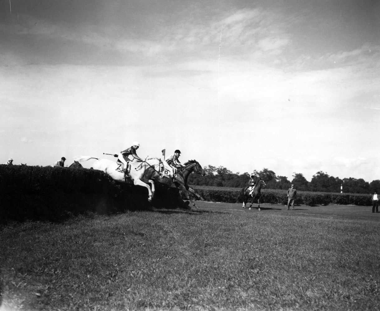 Bushranger (H. Little up) at the 1936 Brook Steeplechase Handicap at Belmont Park (Keeneland Library Morgan Collection/Museum Collection)