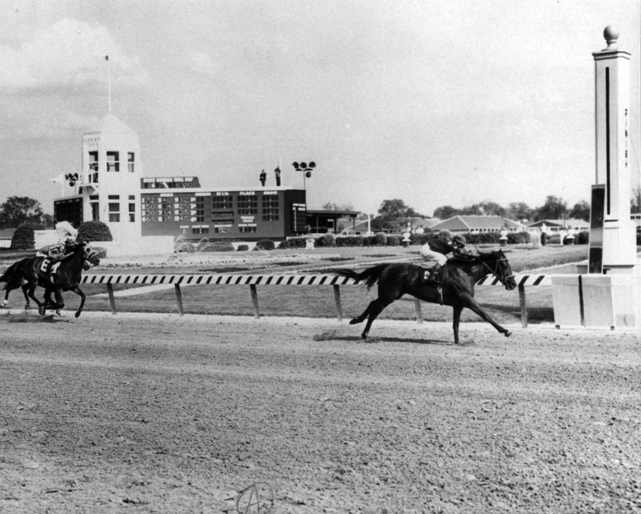 Dark Mirage (Manuel Ycaza up) winning the 1968 Kentucky Oaks at Churchill Downs (Museum Collection)
