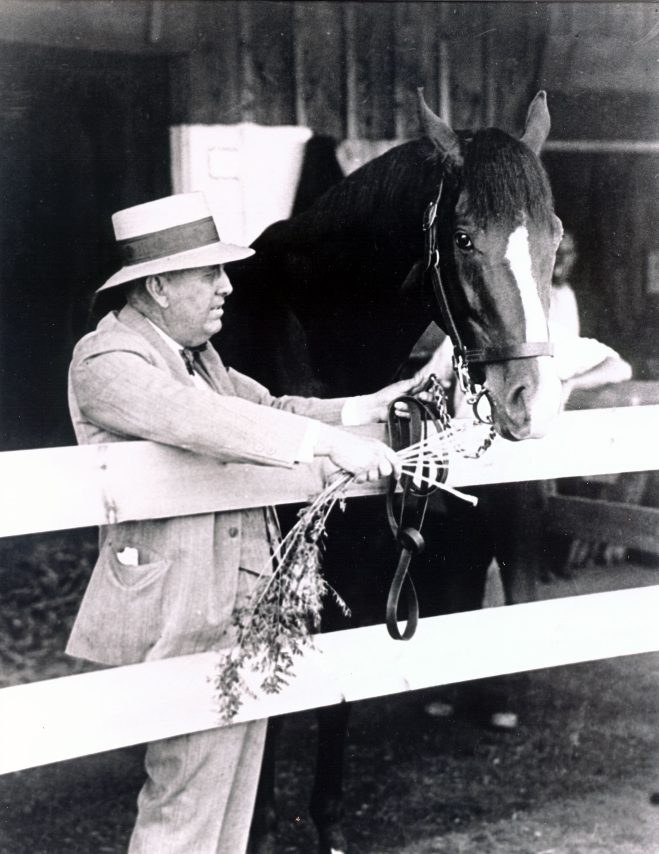 Gallant Fox with trainer James "Sunny Jim" Fitzsimmons (Museum Collection)