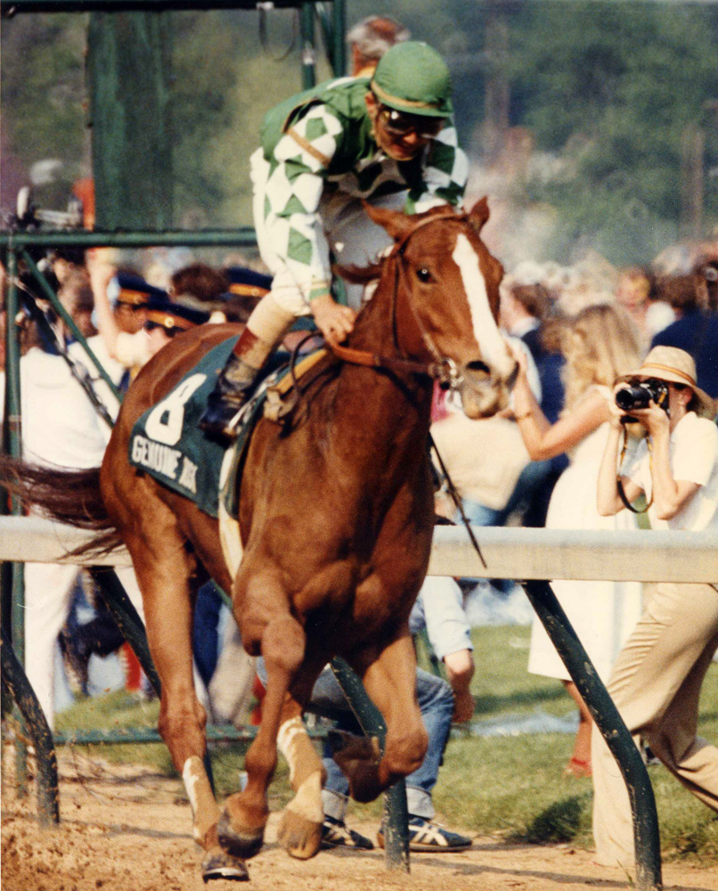 Genuine Risk (Jacinto Vasquez up) winning the 1980 Kentucky Derby, becoming the second filly in history to win the race (Churchill Downs Inc./Kinetic Corp. /Museum Collection)
