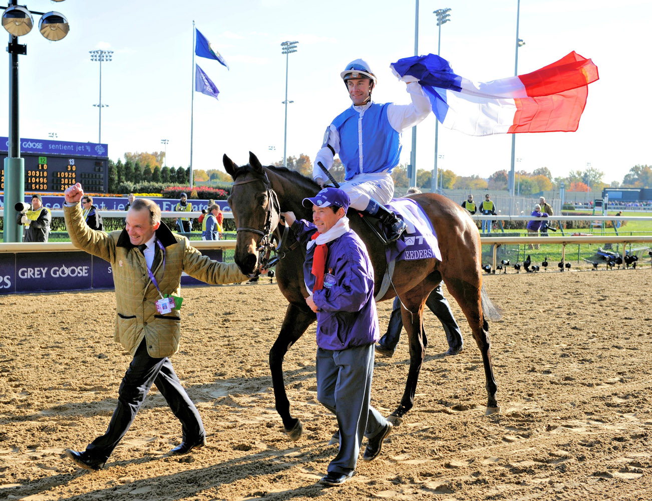 Goldikova and her connections celebrate her third consecutive Breeders' Cup Mile victory at Churchill Downs in November 2010 (Breeders' Cup Photo)