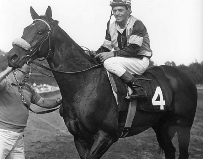 Gun Bow (Walter Blum up) in the winner's circle for the 1964 Whitney at Saratoga (Bob Coglianese/Museum Collection)