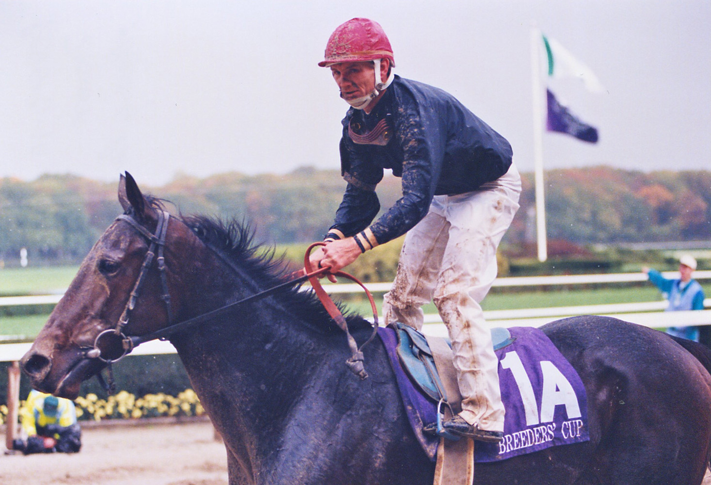 Heavenly Prize and Pat Day after the 1995 Breeders' Cup Distaff at Belmont Park (Russ Melton)