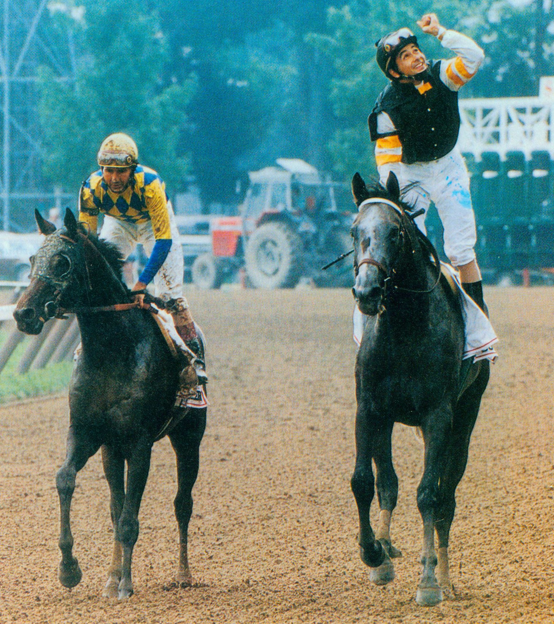 Holy Bull, Mike Smith up, after winning the 1994 Travers Stakes (Skip Dickstein)