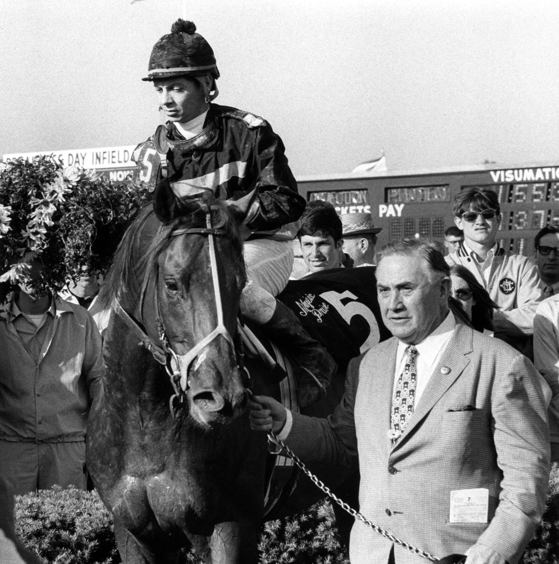 Majestic Prince (Bill Hartack up) in the winner's circle for the 1969 Preakness Stakes (Museum Collection)