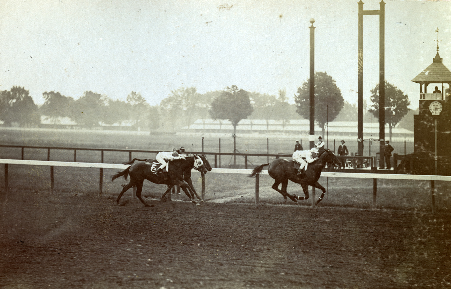 Maskette (Joe Notter up) winning the 1908 Spinaway at Saratoga (Keeneland Library Hemment Collection)