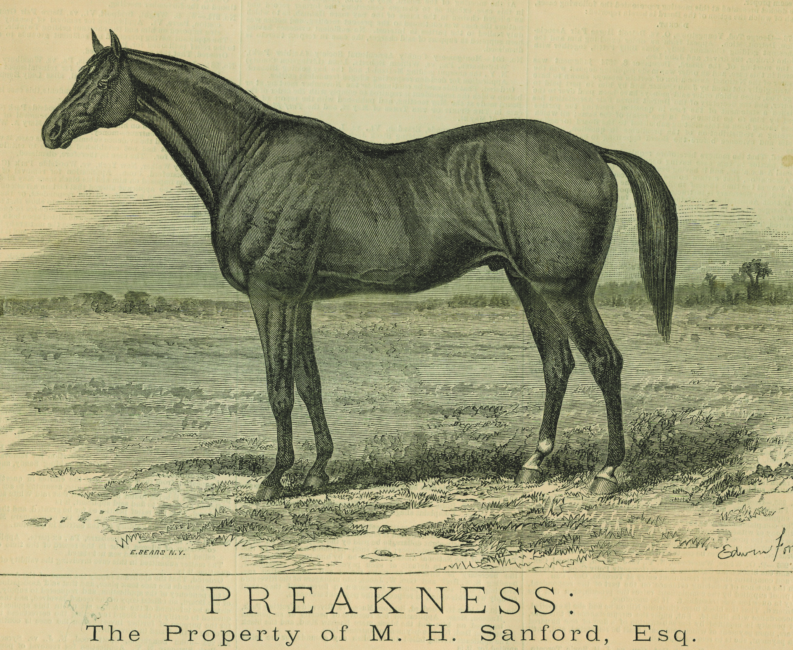 A likeness of Preakness from the "Spirit of the Times," July 31, 1875 (Keeneland Library Collection)