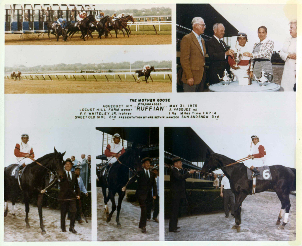 Win composite photograph for the 1975 Mother Goose at Aqueduct, won by Ruffian with Jacinto Vasquez up (NYRA/Museum Collection)