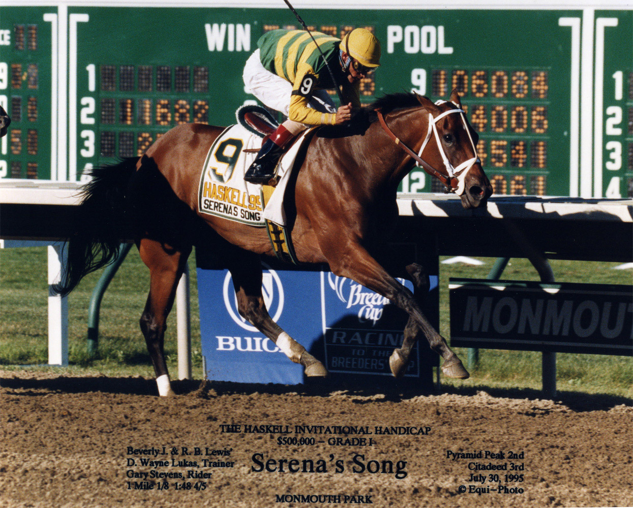 Serena's Song (Gary Stevens up) winning the 1995 Haskell Invitational at Monmouth Park (Equi-Photo/Museum Collection)