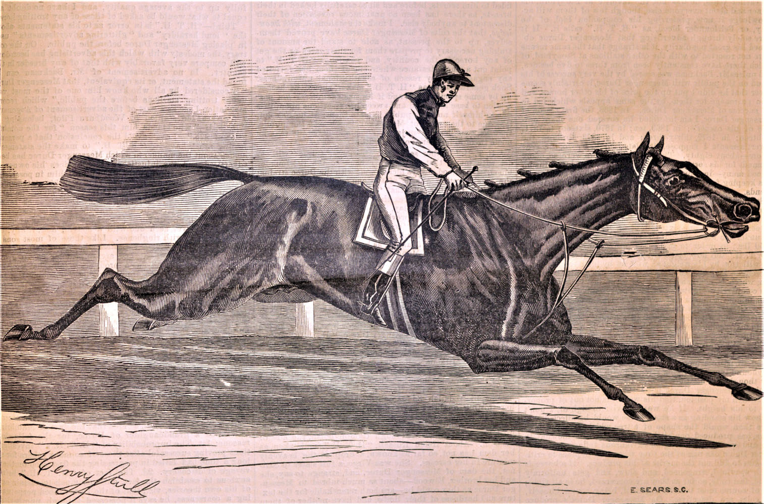 An illustration of Tom Ochiltree by Henry Stull from "The Spirit of the Times," July, 15, 1876 (Keeneland Library Collection)