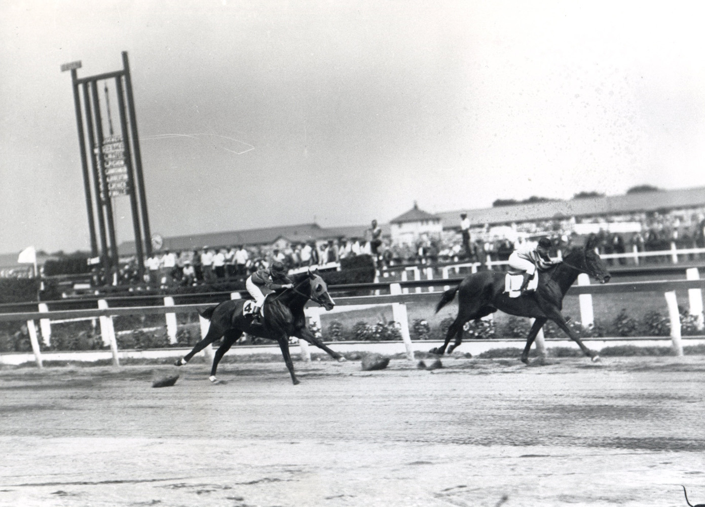 Twenty Grand (Charles Kurtsinger up) winning the 1931 Dwyer at Aqueduct (Keeneland Library Cook Collection/Museum Collection)