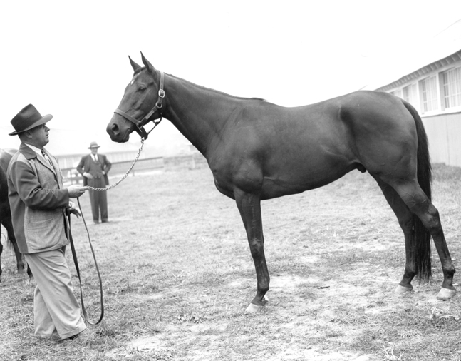 Armed with Hall of Fame trainer H. A. "Jimmy"Jones at Belmont Park, 1947 (Keeneland Library Morgan Collection/Museum Collection)