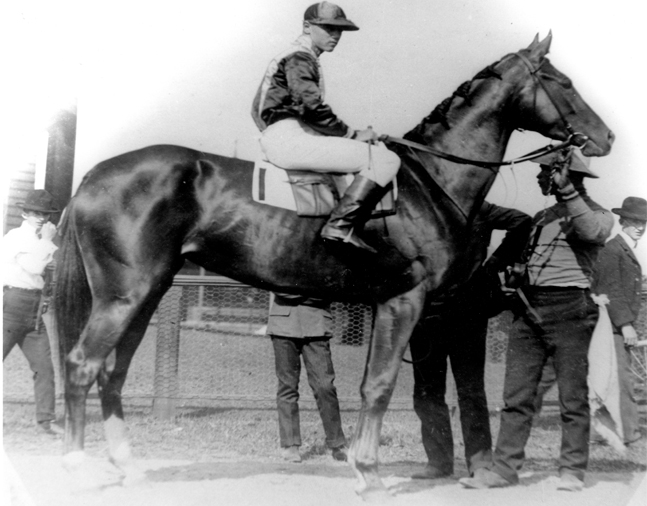 Beldame (Frank O'Neill up) in the winner's circle for the 1904 Alabama at Saratoga (Keeneland Library Cook Collection/Museum Collection)