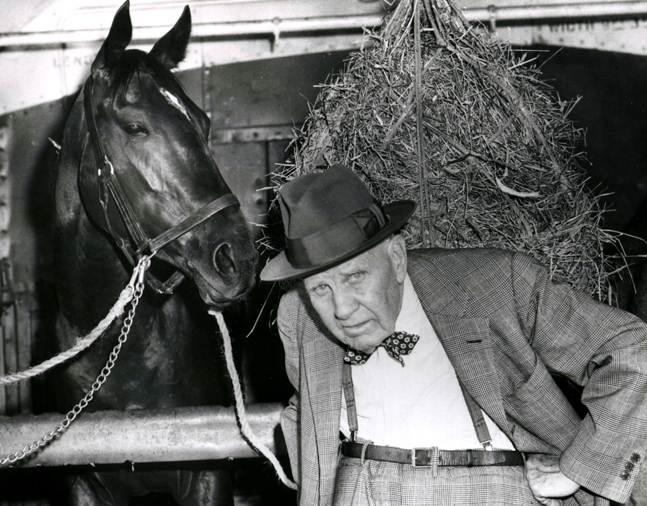 Bold Ruler with trainer James "Sunny Jim" Fitzsimmons at Belmont in 1957 (Keeneland Library Morgan Collection/Museum Collection)