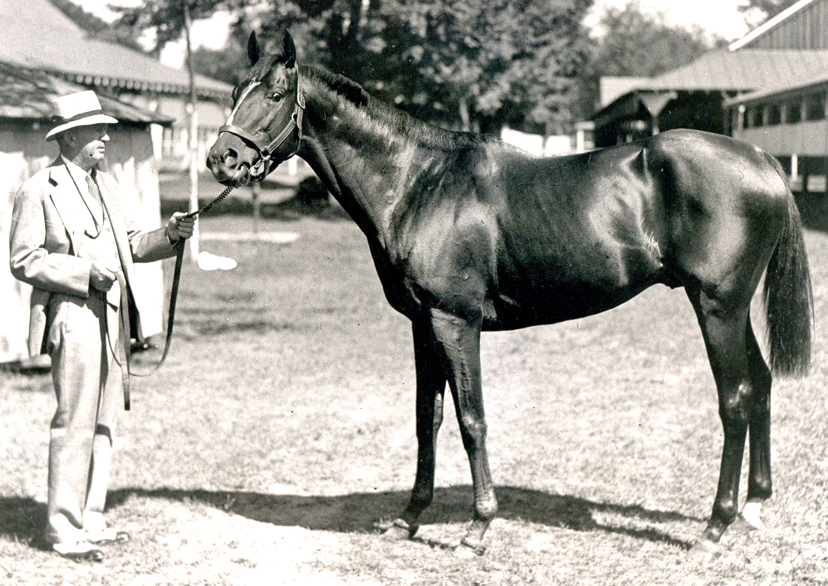 Equipoise with trainer Thomas J. Healey at Saratoga (Keeneland Library Cook Collection/Museum Collection)