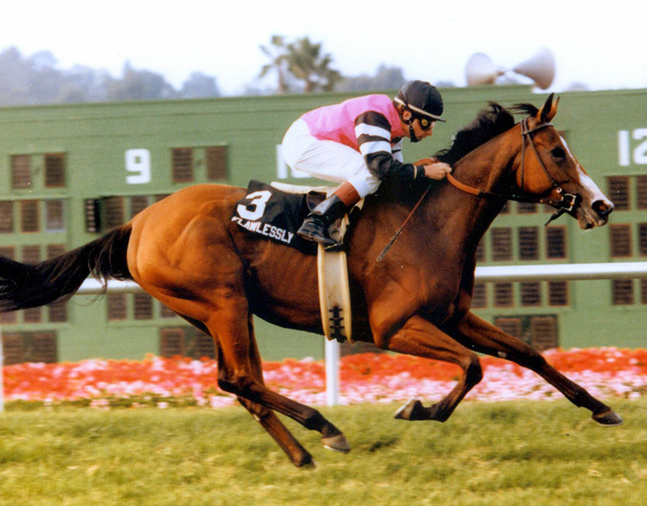 Flawlessly (Chris McCarron up) winning the 1991 Del Mar Oaks (Del Mar Thoroughbred Club/Museum Collection)