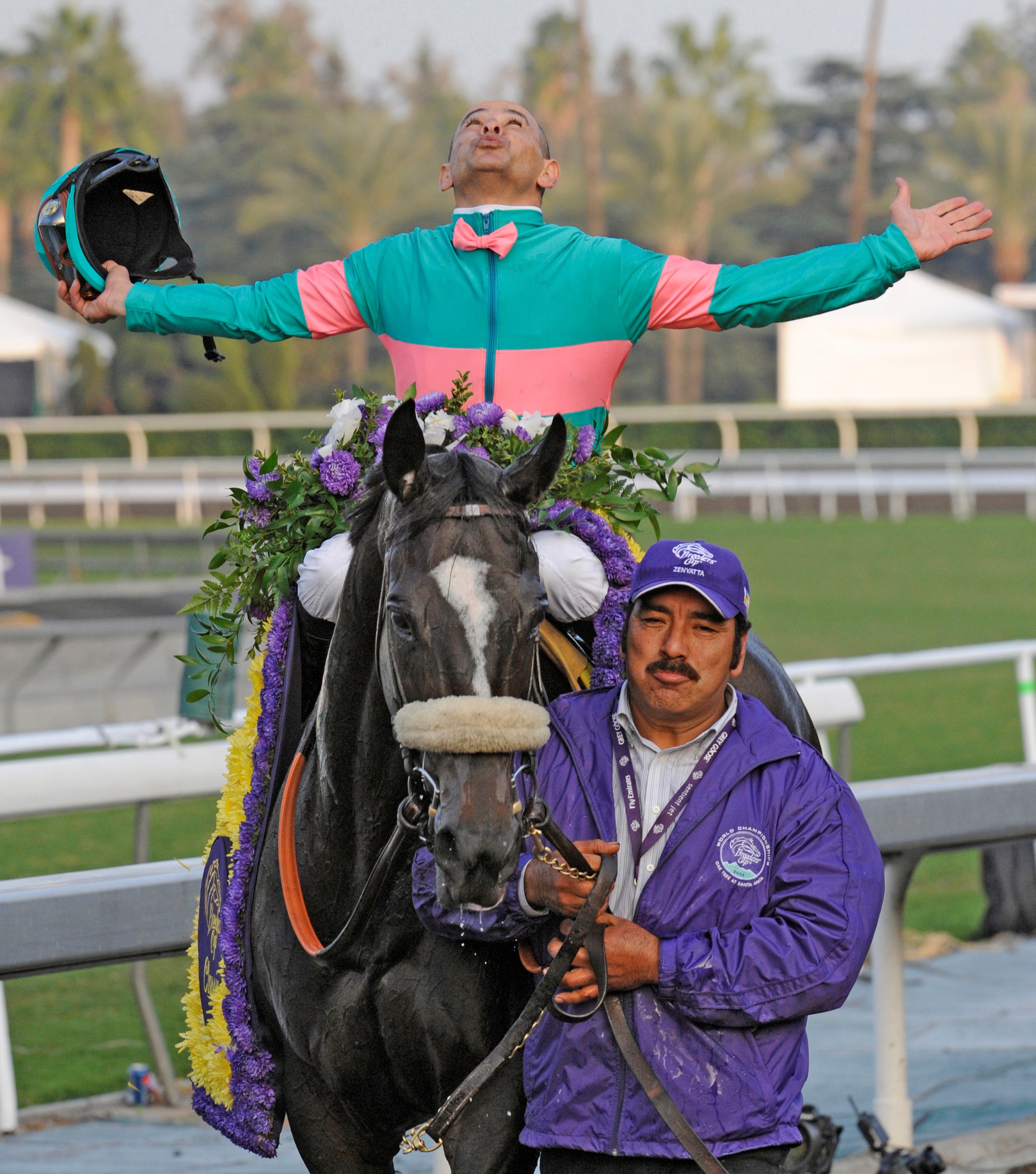 Zenyatta (Mike Smith up) after winning the 2009 Breeders' Cup Classic at Santa Anita (Skip Dickstein)