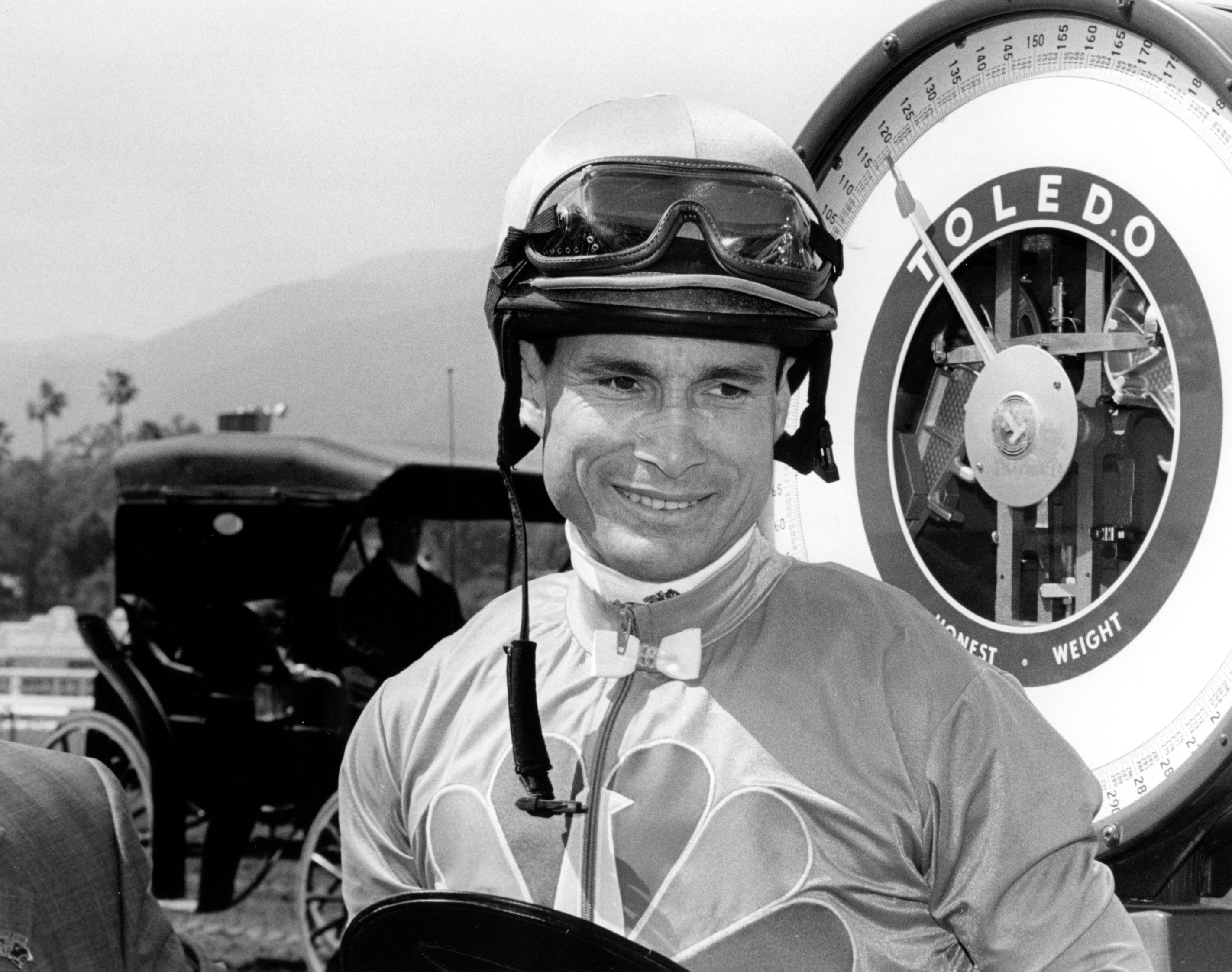 Alex Solis weighing in after winning the 2006 Santa Anita Derby (Bill Mochon/Museum Collection)