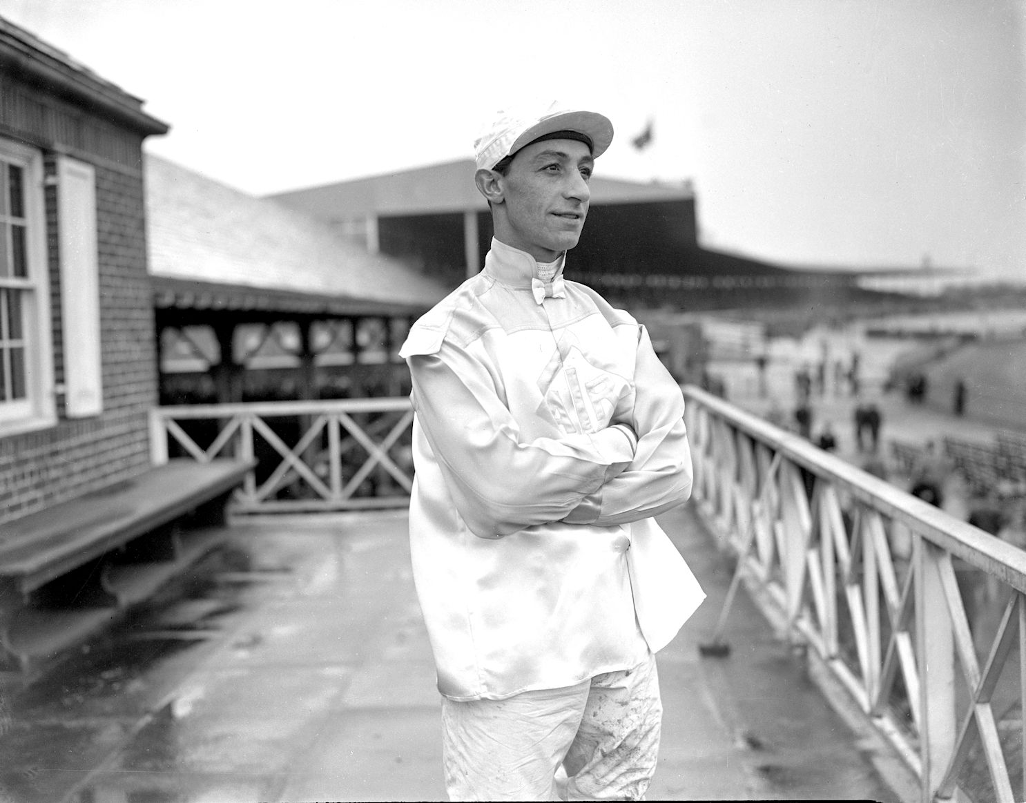 Eddie Arcaro at Jamaica Racetrack, April 1948 (Keeneland Library Morgan Collection)