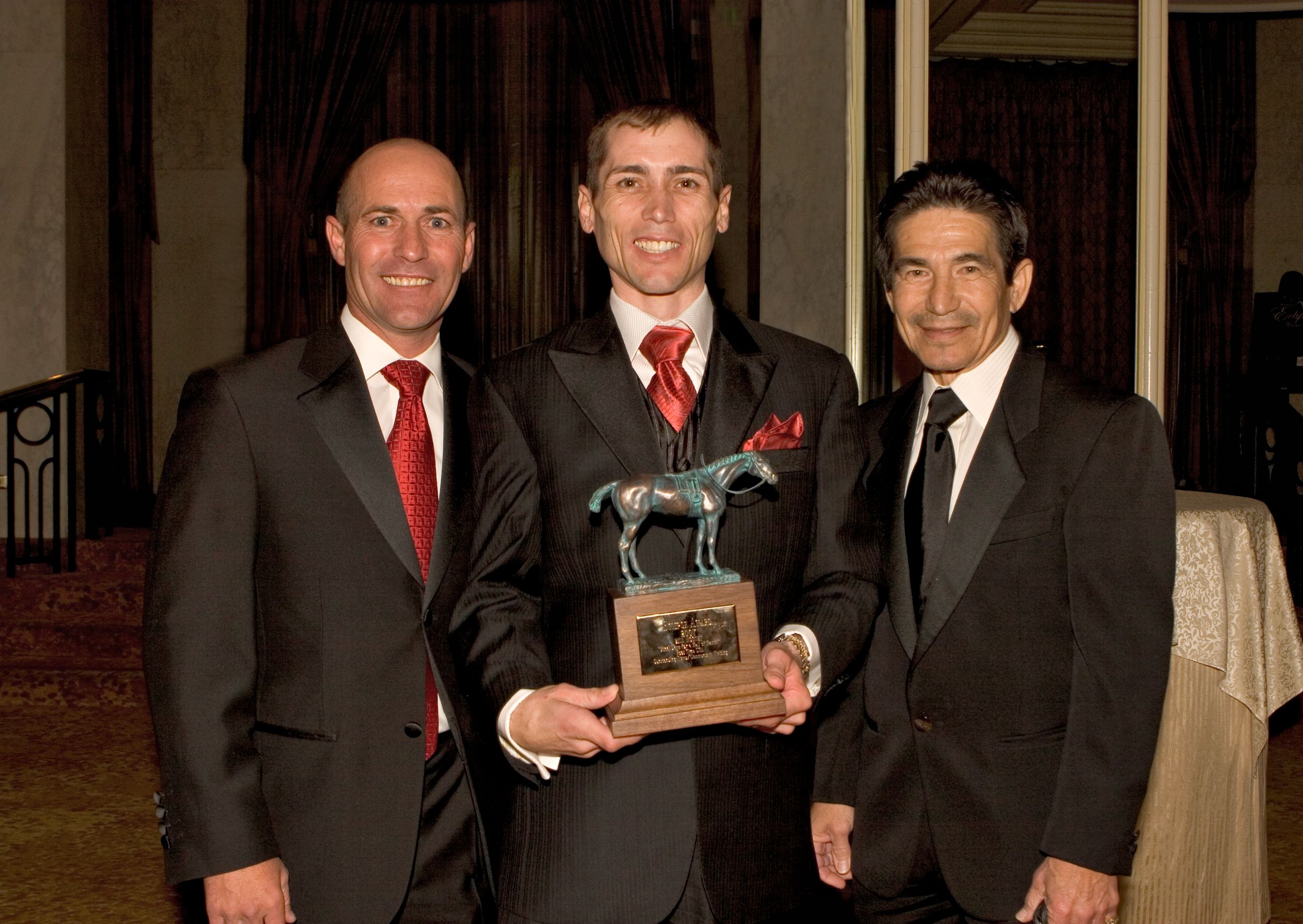 Garrett Gomez, middle, along with Gary Stevens, left, and Laffit Pincay, Jr. (Benoit Photo)