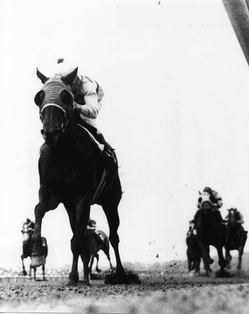 Walter Blum and Affectionately winning the 1965 Liberty Belle Handicap at Aqueduct (The BloodHorse/Museum Collection)