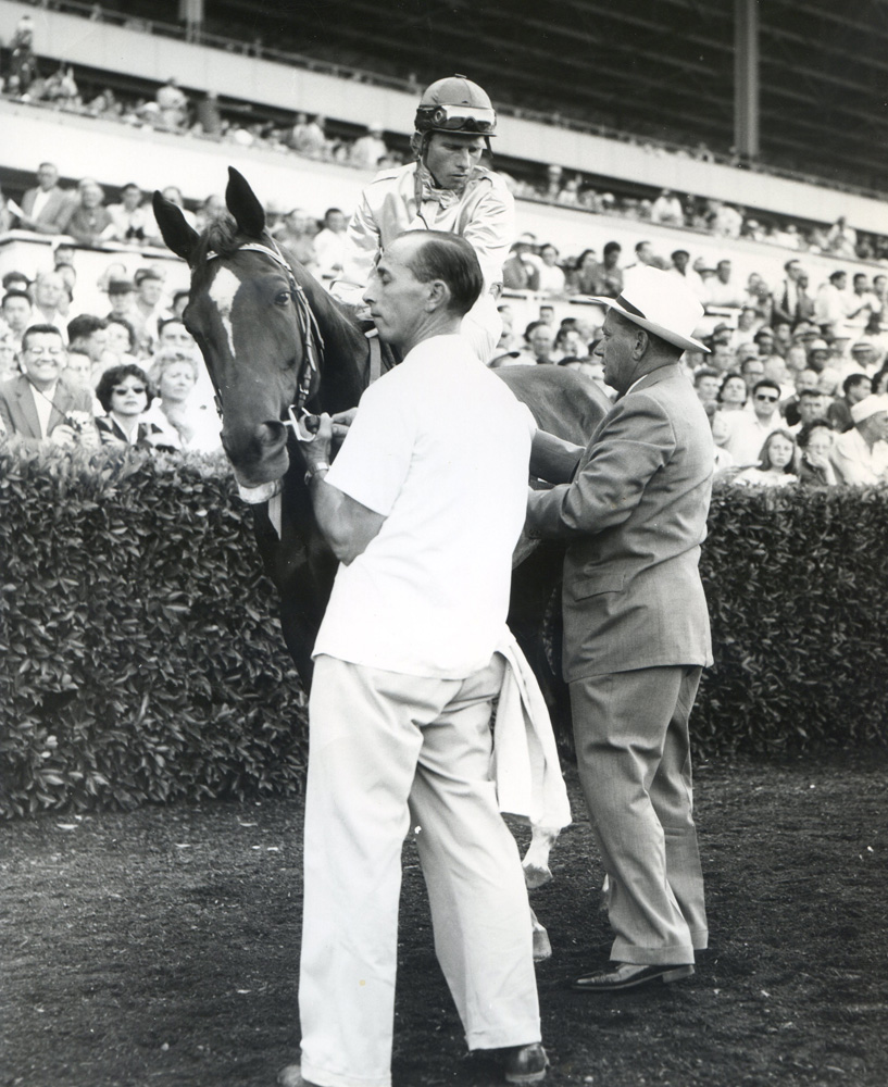Bill Boland and Silver Spoon at the 1959 Cinema Handicap at Hollywood Park (Museum Collection)