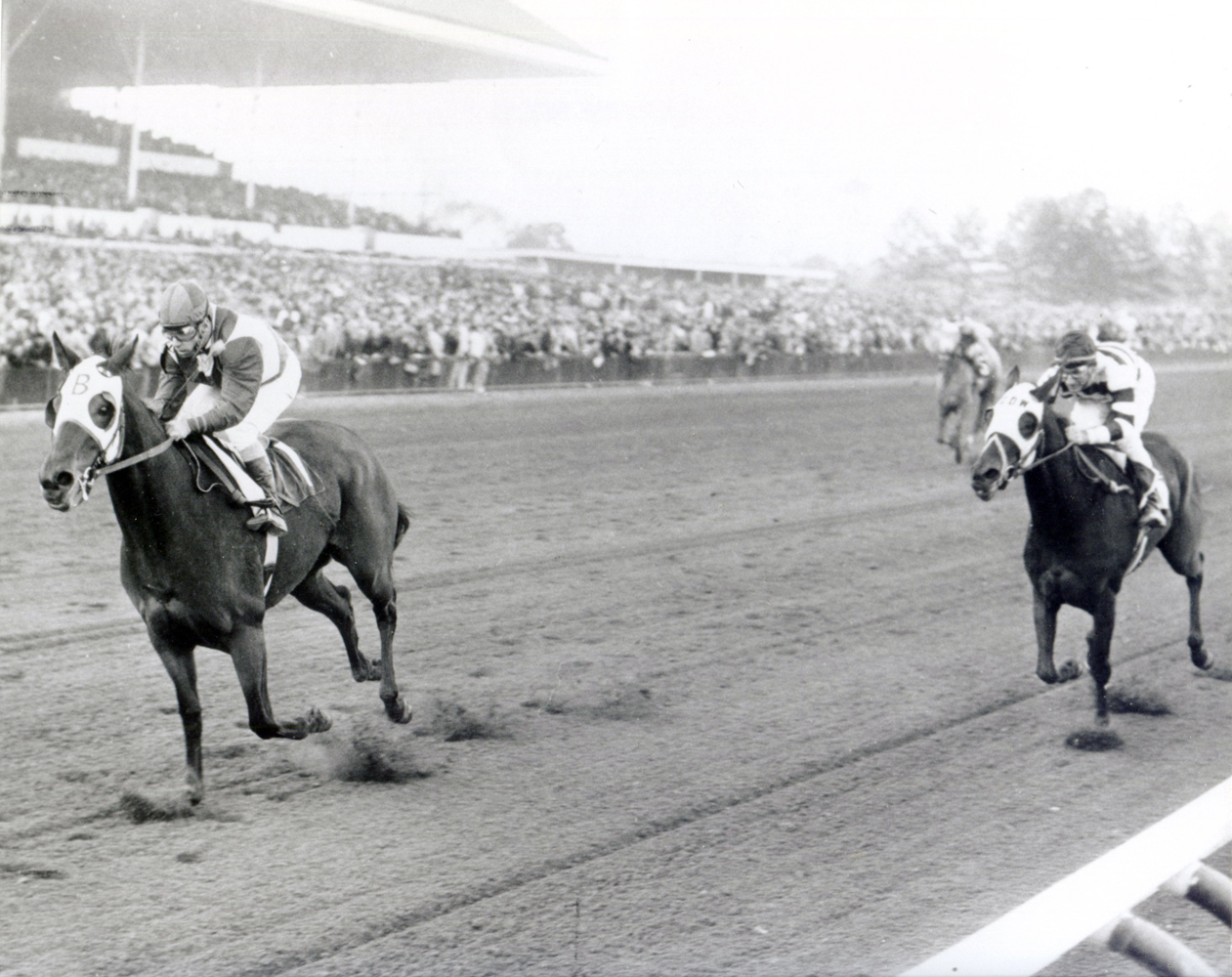 Sam Boulmetis and Tosmah winning the 1964 Jersey Belle at Garden State Park (Jim Raftery Turfotos/Museum Collection)