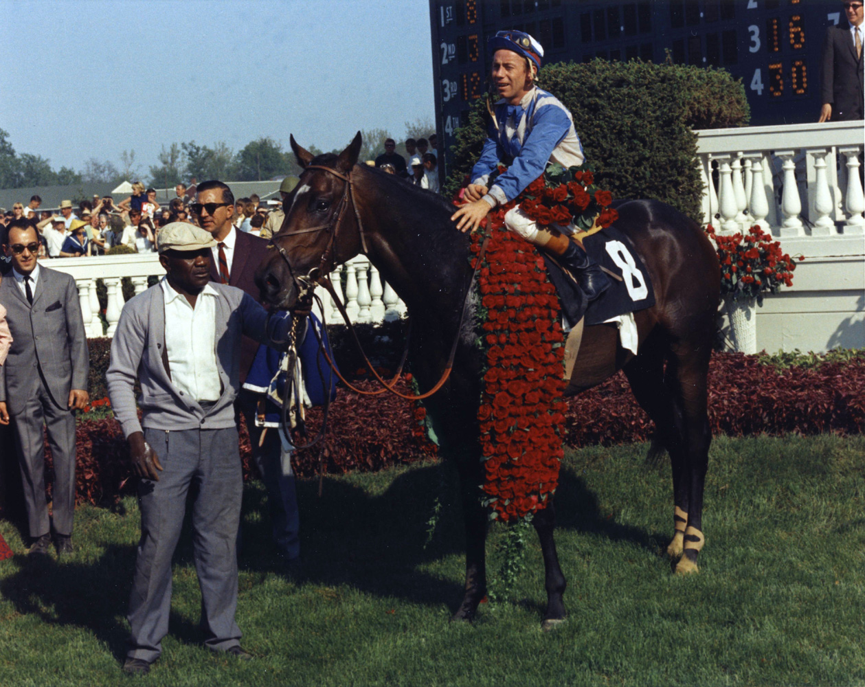 Don Brumfield and Kauai King in the winner's circle for the 1966 Kentucky Derby (Churchill Downs Inc./Kinetic Corp. /Museum Collection)