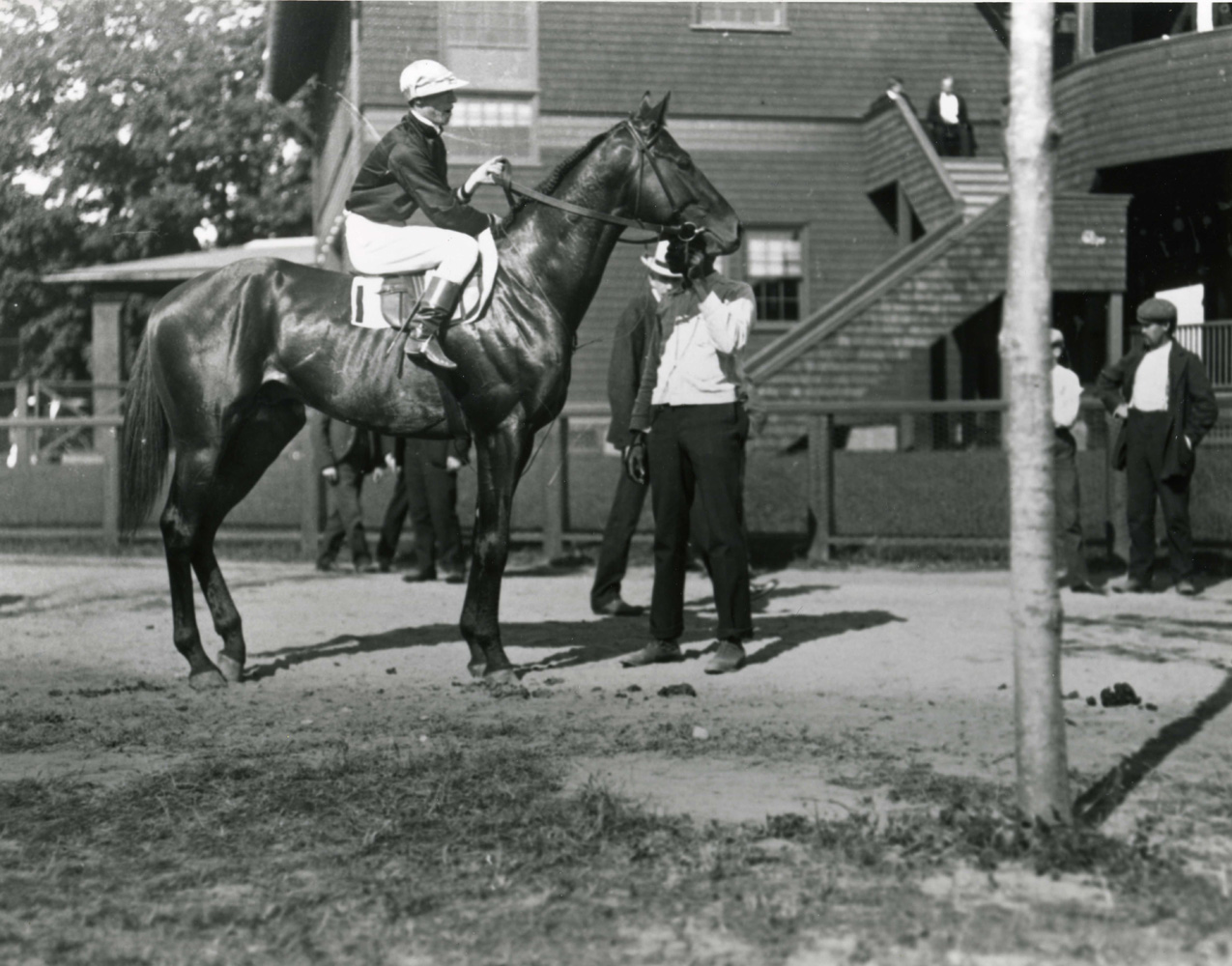 Thomas Burns and Broomstick before the 1904 Travers at Saratoga (Keeneland Library Cook Collection/Museum Collection)
