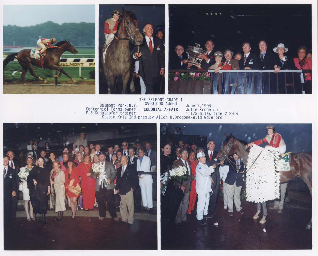 Win composite from the 1993 Belmont Stakes, won by Julie Krone and Colonial Affair (NYRA/Museum Collection)