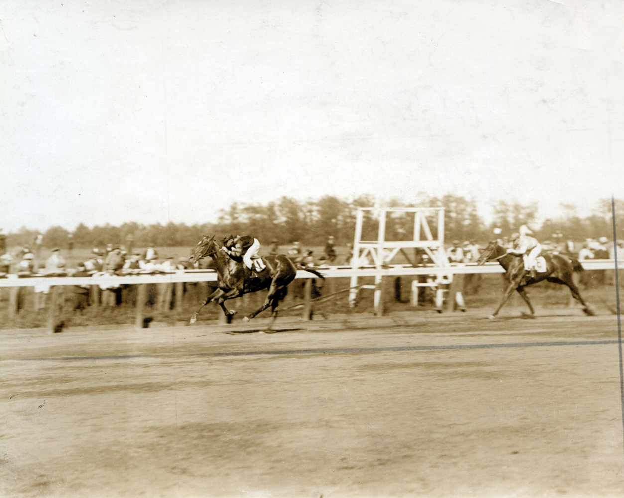 John Loftus and Man o' War defeating John P. Grier in the 1919 Belmont Futurity (C. C. Cook/Museum Collection)