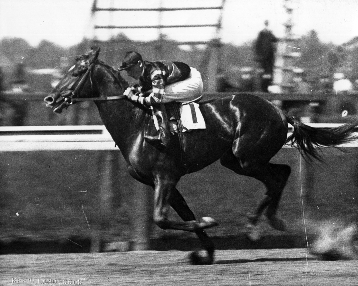 John Loftus and Man o' War win the 1919 Belmont Futurity, their last race together (Keeneland Library Cook Collection/Museum Collection)
