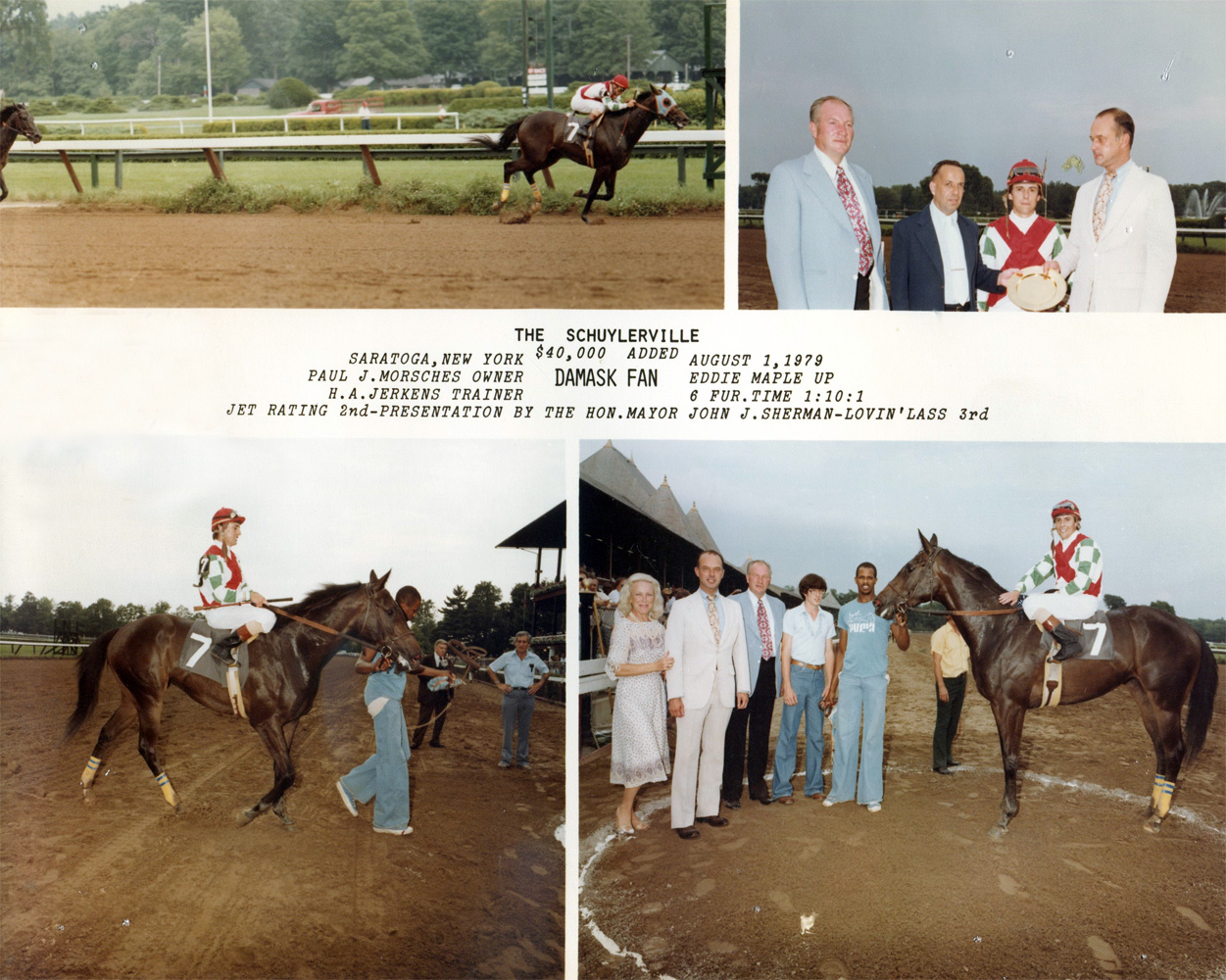 Win composite from the 1979 Schuylerville Stakes at Saratoga, won by Eddie Maple and Damask Fan (NYRA/Museum Collection)