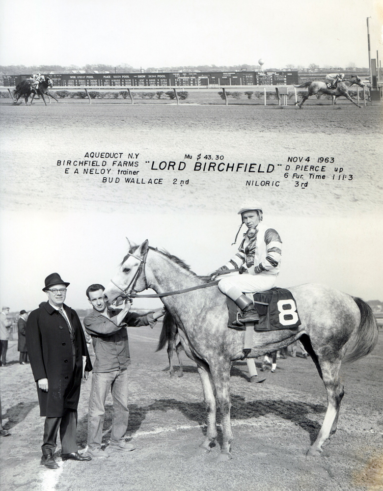 Don Pierce and Lord Birchfield in the winner's circle at Aqueduct, November 1963 (NYRA/Museum Collection)