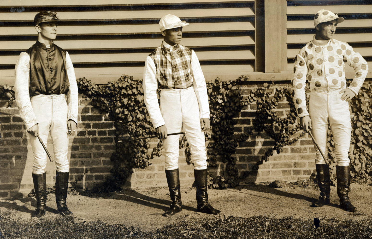 Jockeys Sam Doggett, Willie Simms, and Fred Taral in 1894 (Keeneland Library Hemment Collection)