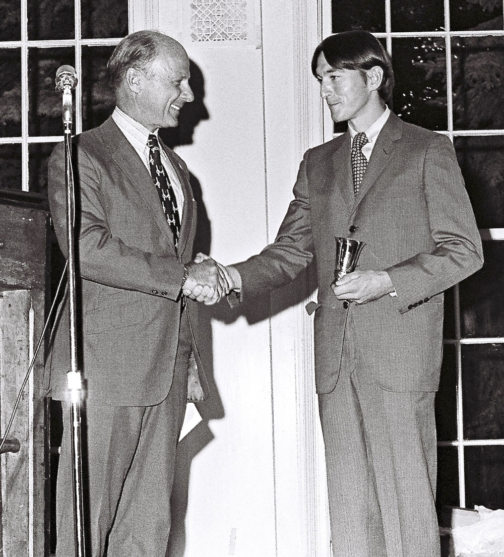 Jerry Fishback accepting the F. Ambrose Clark Award from Randy Rouse, 1972 (Douglas Lees)