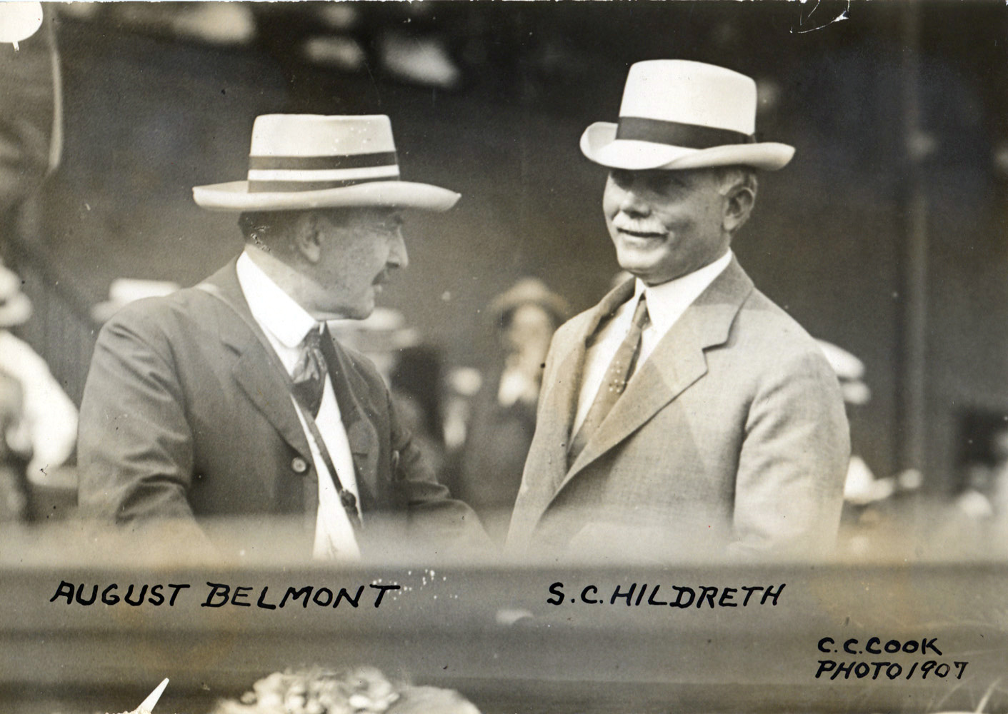 August Belmont and trainer Sam Hildreth in 1907 (C. C. Cook/Museum Collection)