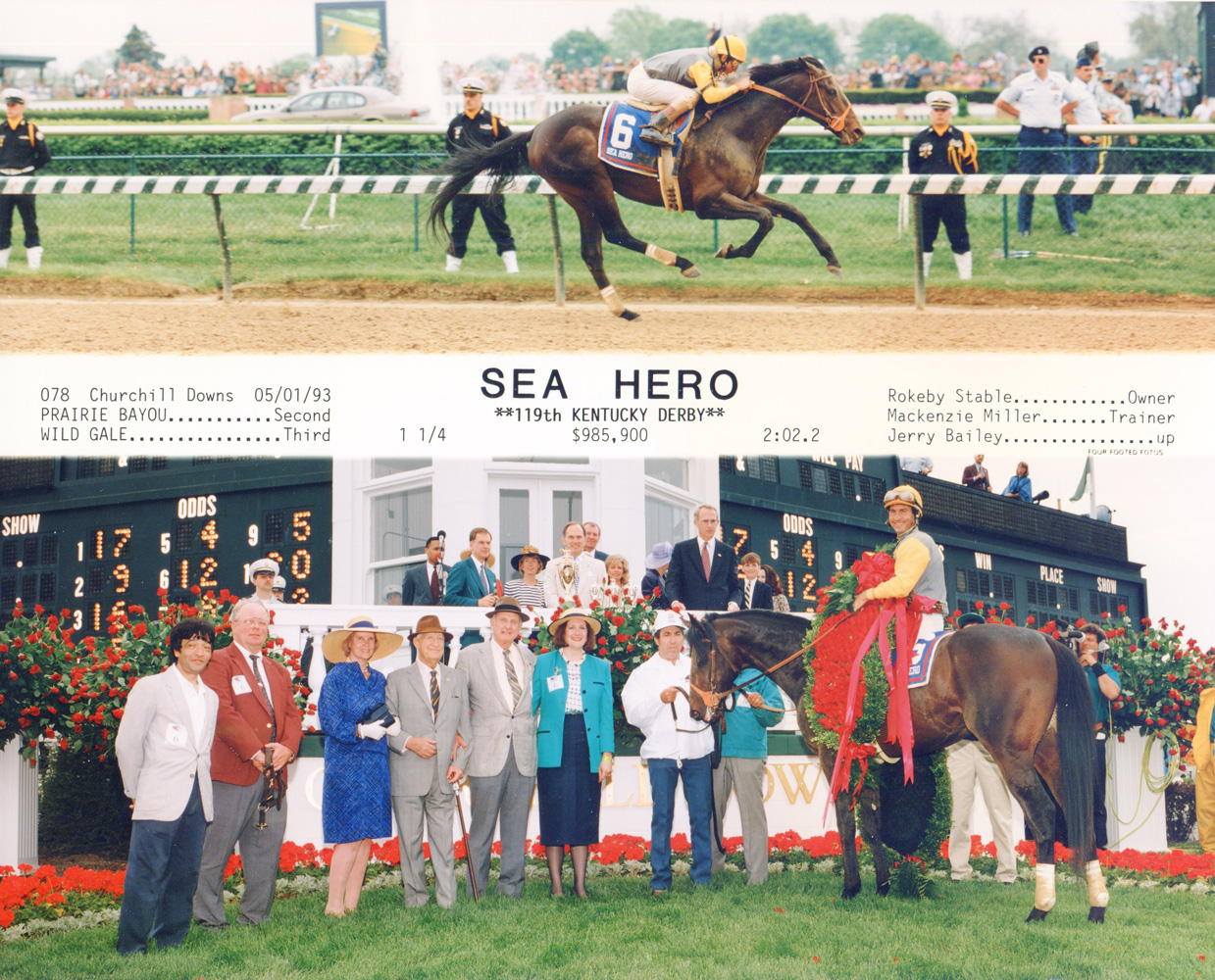 Win composite photograph for the 1993 Kentucky Derby (won by Paul Mellon's Sea Hero) (Four Footed Fotos, Inc./Museum Collection)