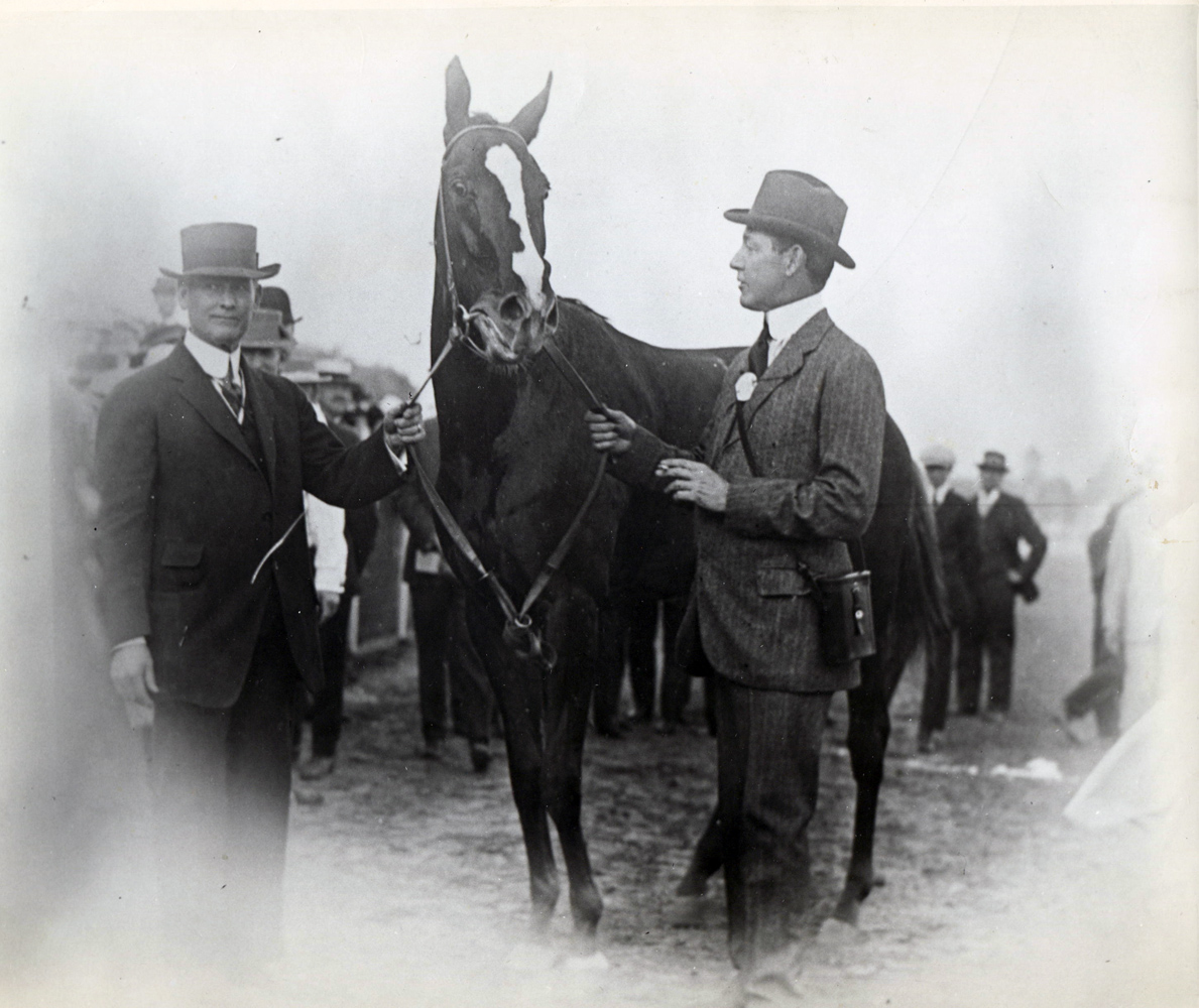 Trainer James Rowe, Regret, and owner H. P. Whitney (Museum Collection)