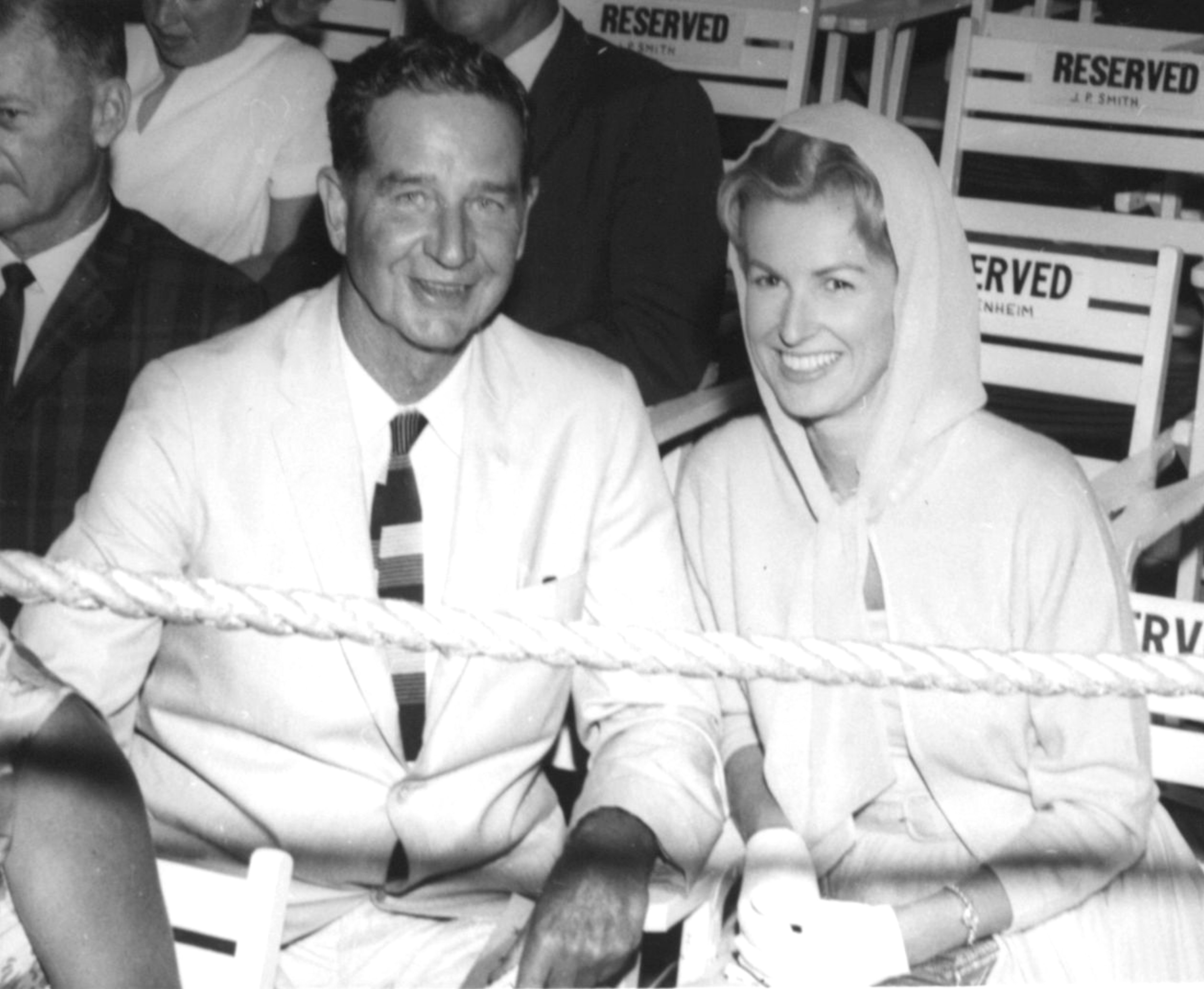 C. V. Whitney and Marylou Whitney at Saratoga, 1961 (Keeneland Library Thoroughbred Times Collection)