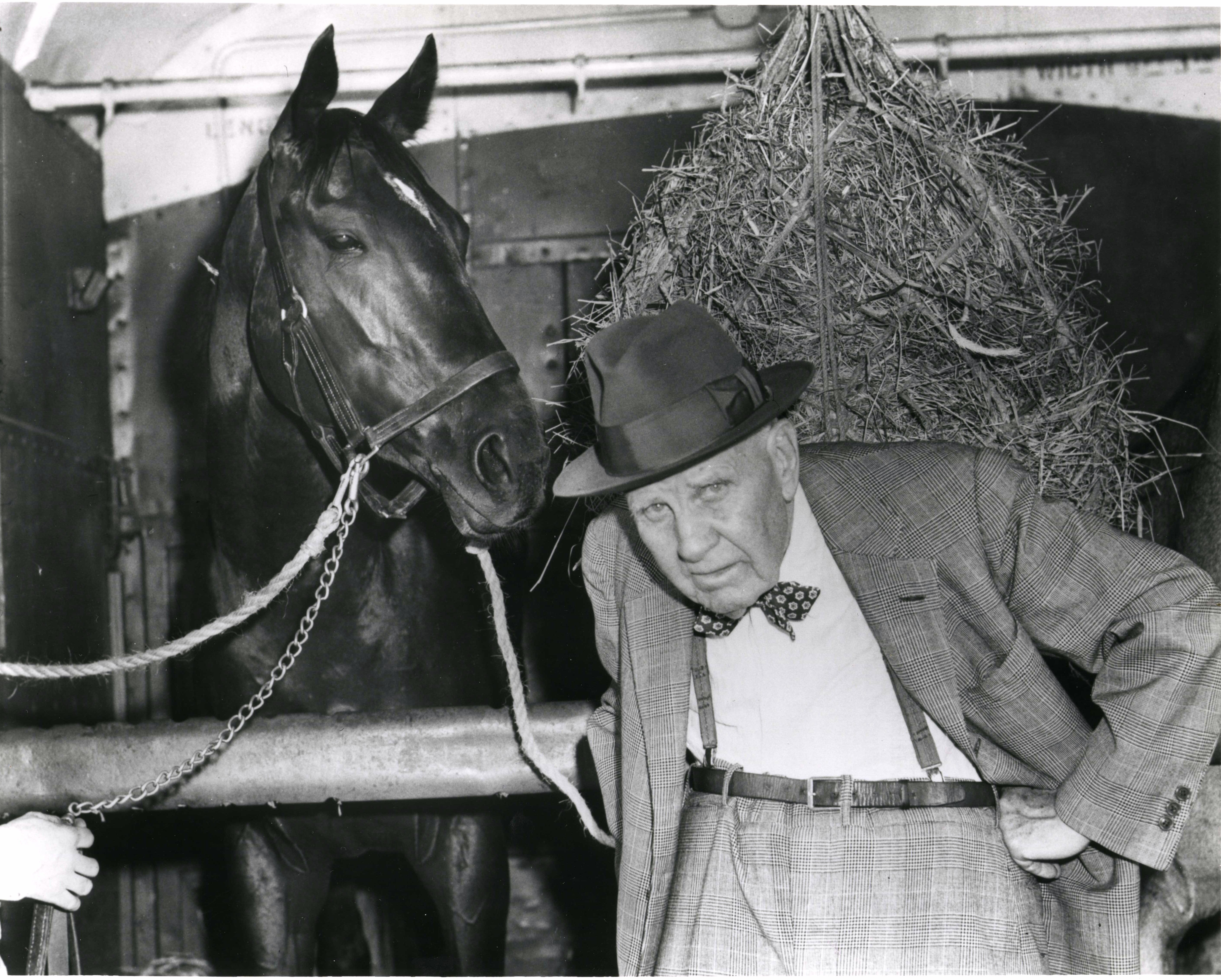 Bold Ruler and James "Sunny Jim" Fitzsimmons at Belmont, April 1957 (Keeneland Library Morgan Collection/Museum Collection)
