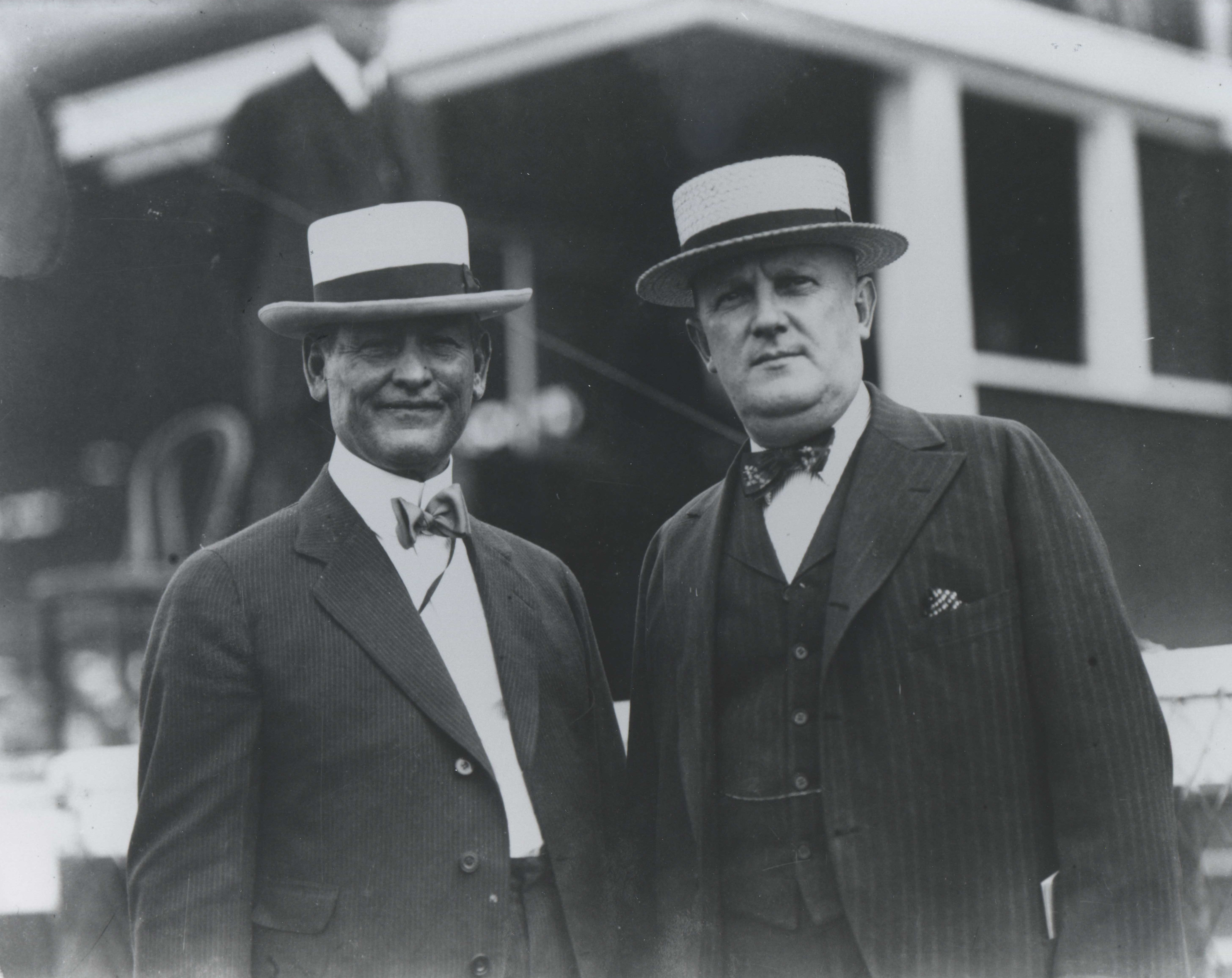 James G. Rowe, Sr. (on left) and an unidentified man (Keeneland Library Cook Collection/Museum Collection)
