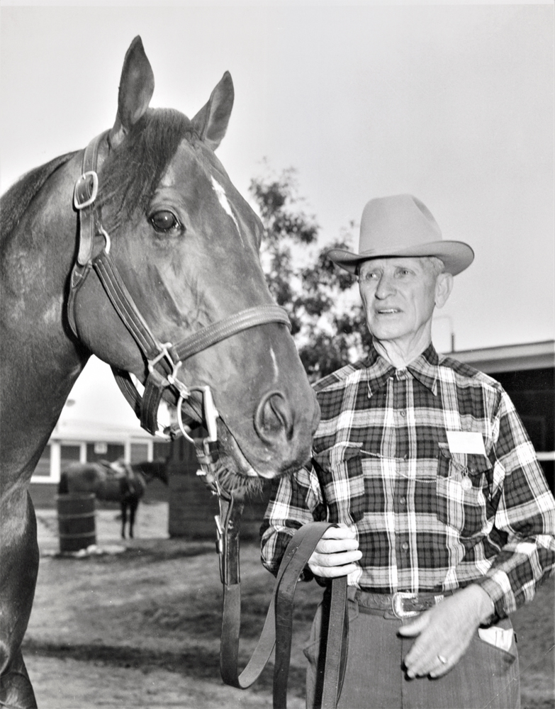Frank E. Childs with Tomy Lee in 1959 (Keeneland Library Thoroughbred Times Collection)