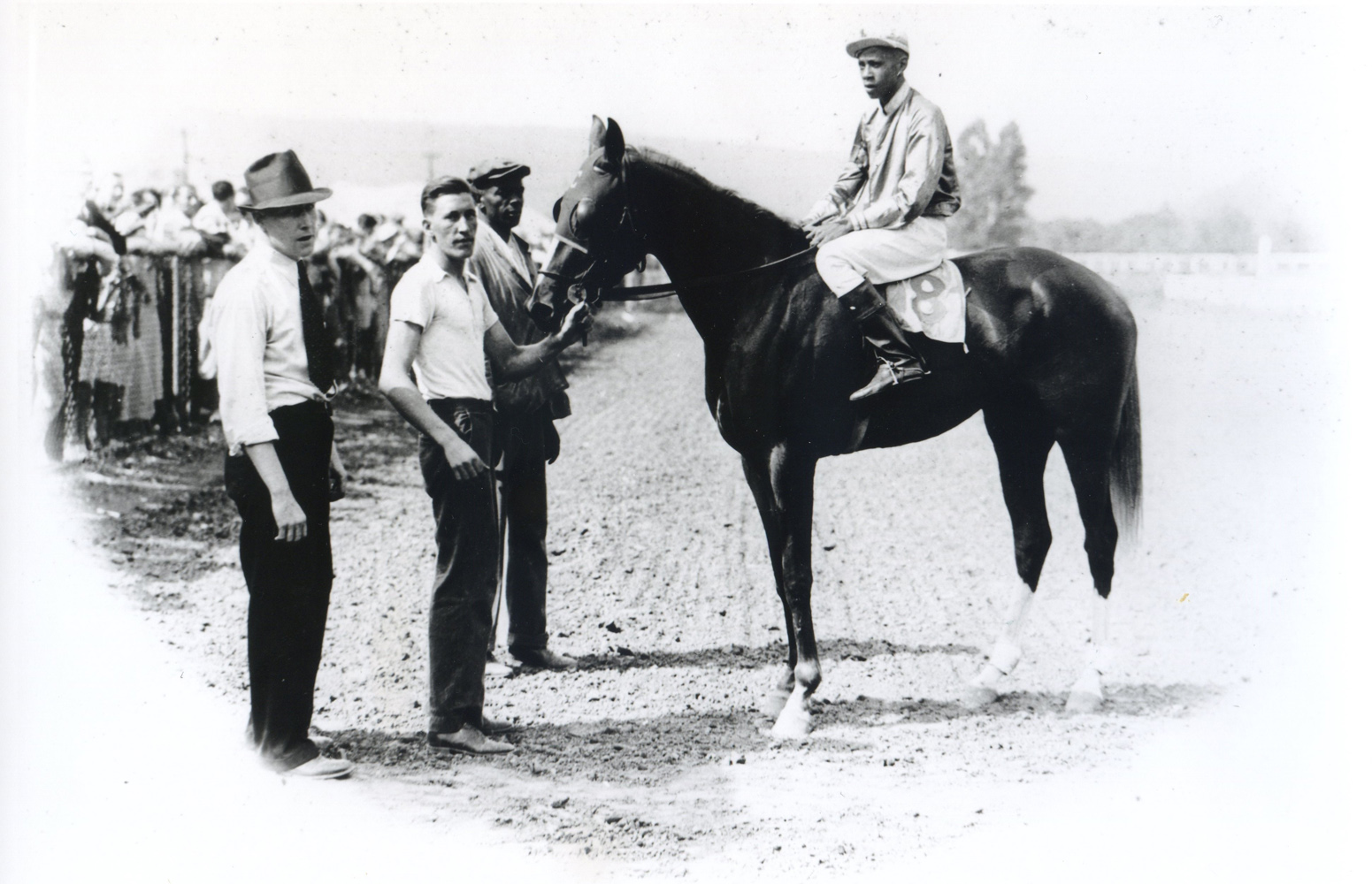 Henry Clark in the winner's circle with Opposition (R. Booker up) at Cumberland Race Track in Maryland, August 1935 (Joe Fleisher/Museum Collection)